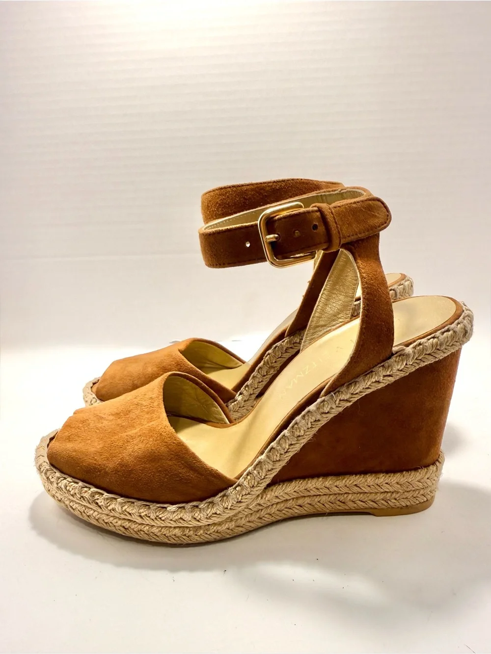 Stuart Weitzman Cognac Suede Espadrille Wedge Sandals Women’s Size 6.5